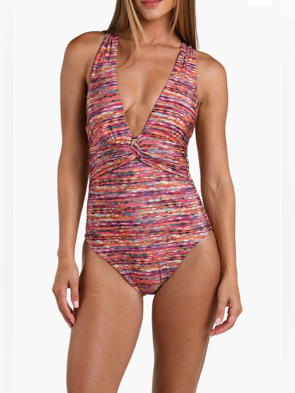 Sunshine 79 Shimmer Ripple Plunge One-Piece Swimsuit - Size 8 NWT